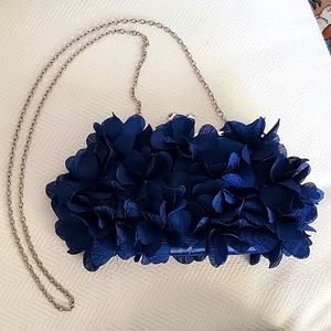 Evening Bag, Navy Blue, Floral, Chain strap